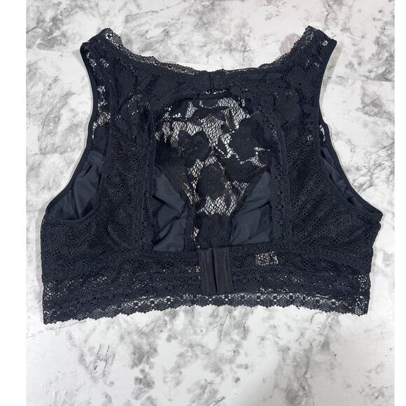 Victoria's Secret Bralette L Lace Sheer Black Lined Bra High Chest Open Back - Picture 5 of 8